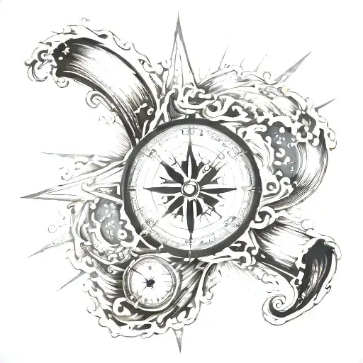 Compass Rose Inside Pipeline Wave Crashing With Sun Rays Breaking Through