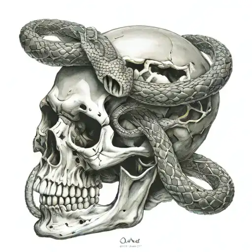 Snake Going Through Skull Biting Its Own Tail