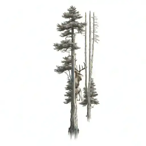 Tall Cypress Trees With Deer Skull