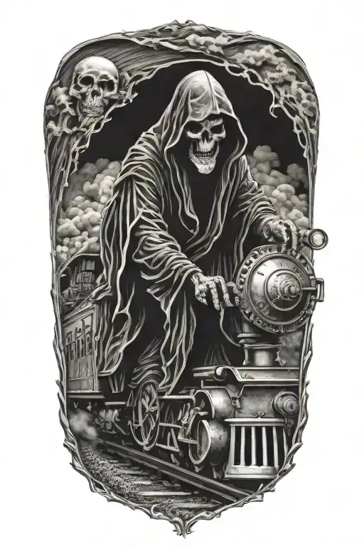 Grim Reaper Riding An Evil Railroad Train