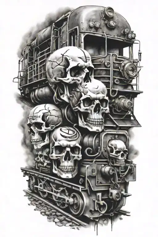 Evil Train Tracks With Skulls And Engine Camshafts