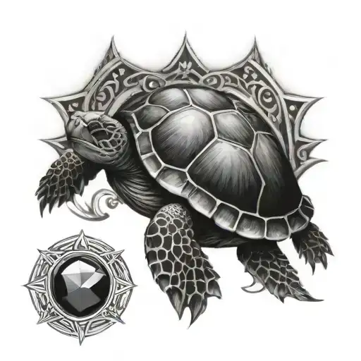 Tribal Turtle With Black Diamond Stone