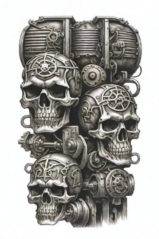 Railroad Train Tracks With Evil Skulls And Harley Davidson Pistons