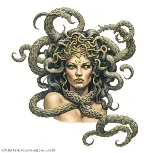 Medusa Fighting Back With A Crown On Her Head And Bandaids On Her Arms