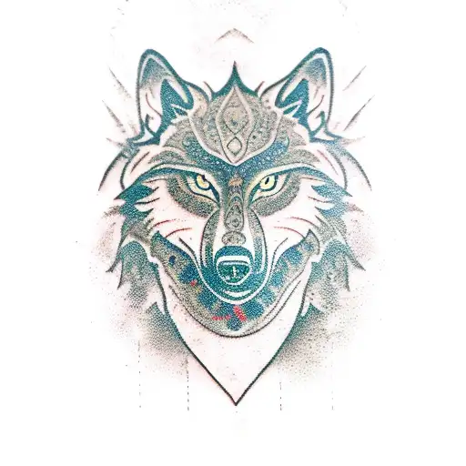 Tunesia Flag Integrated Into Wolf Face With Forest Background