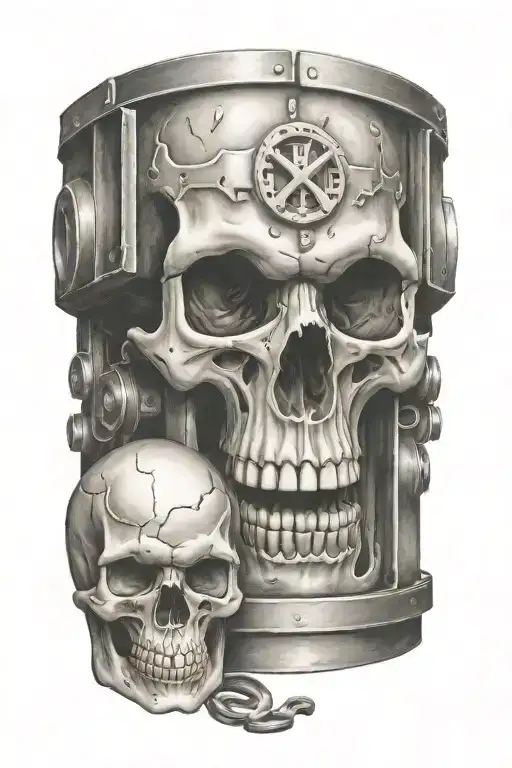 Railroad Train Tracks With One Skull And Harley Davidson Style Pistons