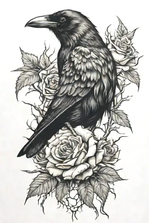 Crow Trapped In Rose Thorns