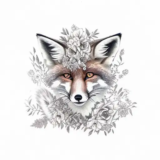 A Seductive Fox Woman Surrounded By Enchanting Flowers And Vines