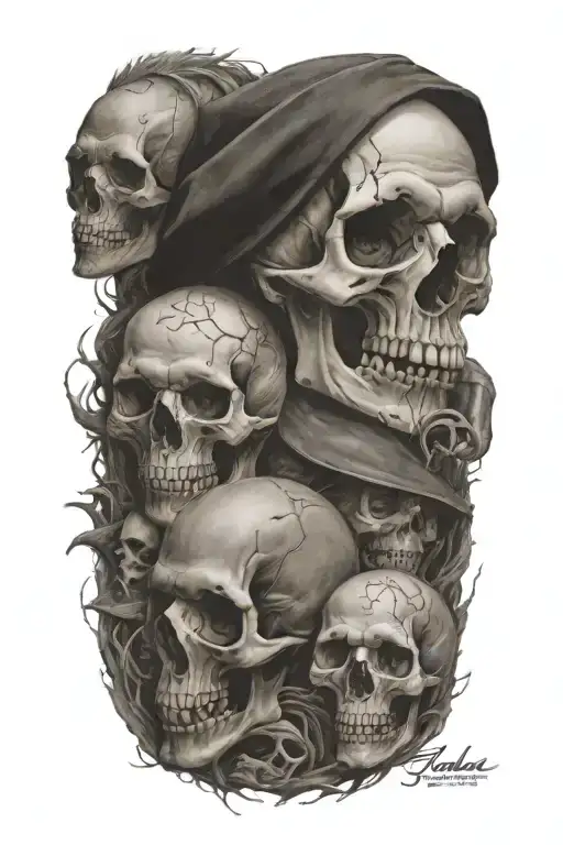 Harley Dacidson Style Travelling Through A Road Of Evil Skulls