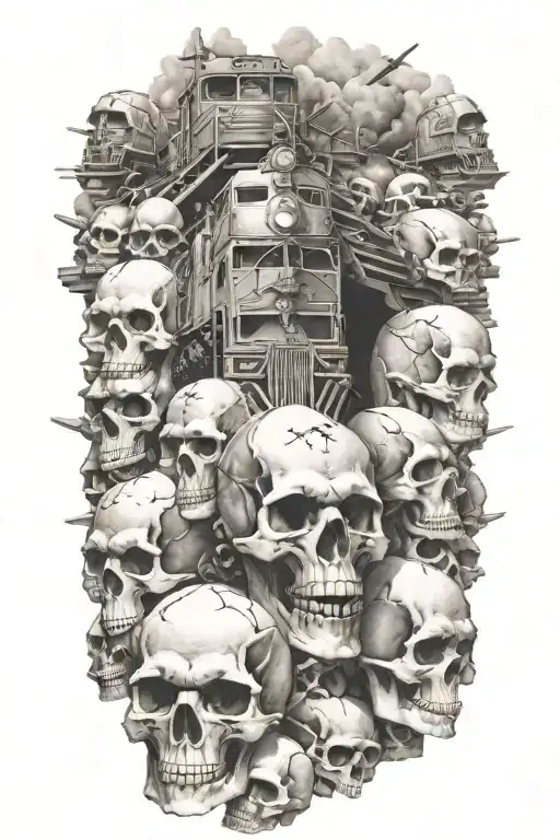 Railroad Train Travelling Across A Bed Of Skulls