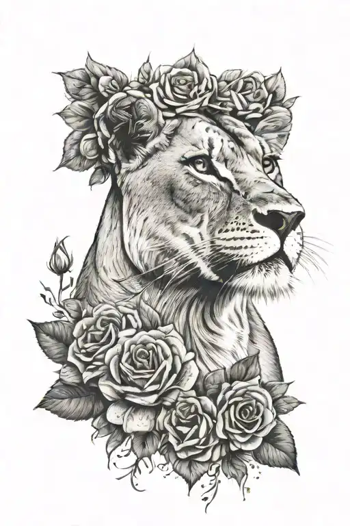 Lioness Wearing Rose Crown
