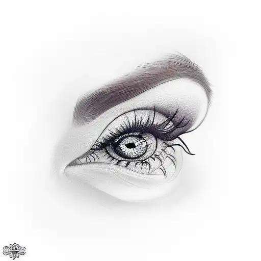 Half A Face Of A Woman With Makeup And A Clock In Her Eye