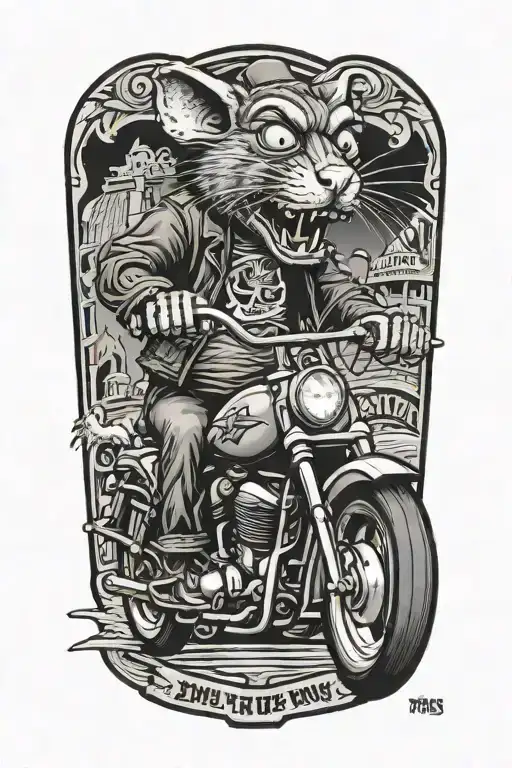 Rat Fink Cartoon Riding A Harley Davidson Motorcycle