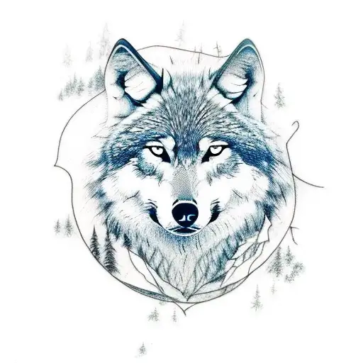 Wolf Surrounded By A Forest Sketch