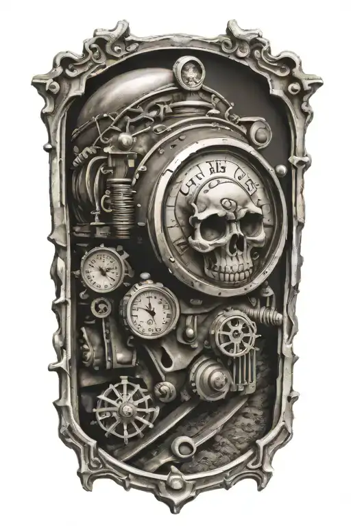 Train Tracks And A Small Compass With Skulls And Engine Camshafts Harley Davidson Style