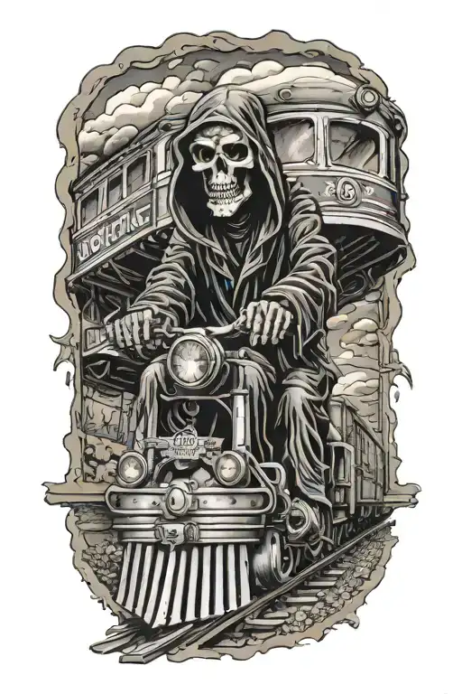 Grim Reaper Inside An Evil Railroad Train Like Rat Fink Harley