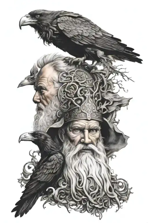 God Odin With The Raven