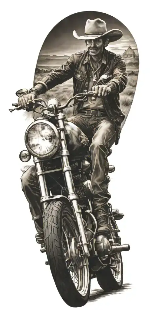 Cowboy Riding A Motorcycle
