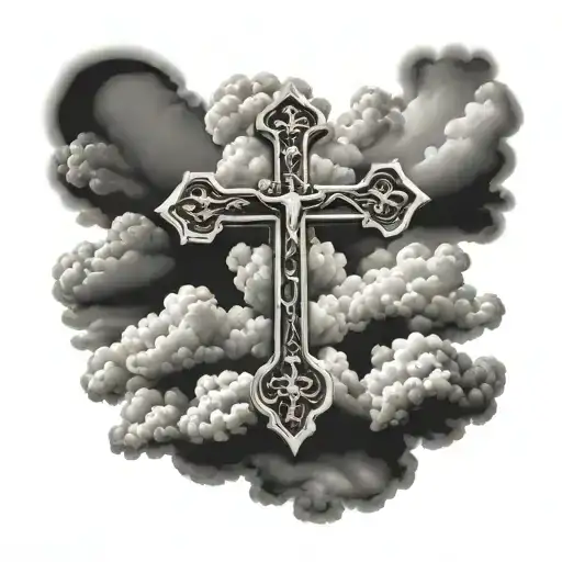 German Christian Cross With Clouds