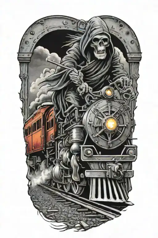Grim Reaper Driving An Evil Railroad Train Like Rat Fink