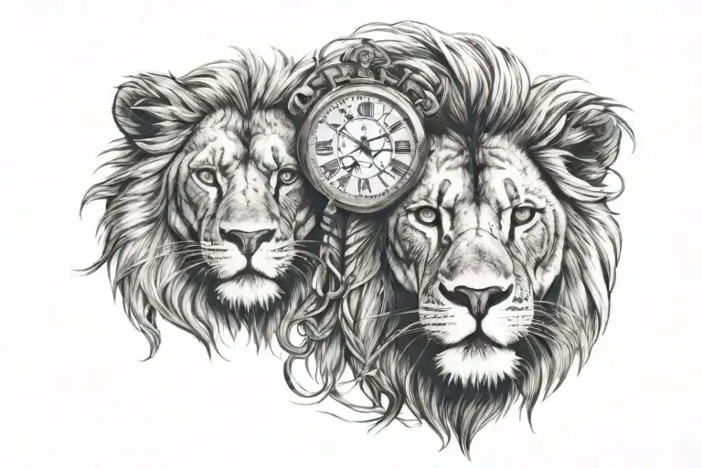 Lion Head And Bussula Com Relogio