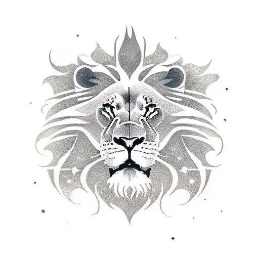 Half Lion Face Split By A Spear With A Crescent Shaped Solar System On The Other Half Of Lion