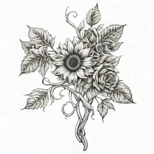 Sunflower Intertwined With Roses