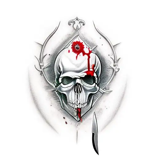 Knife With Skull And Blood