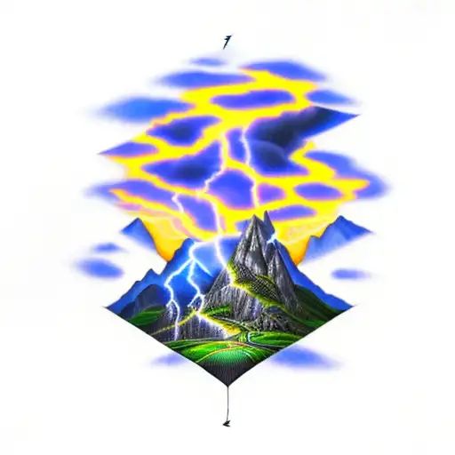 Wizard Summoning Lightning In Distance On Mountain