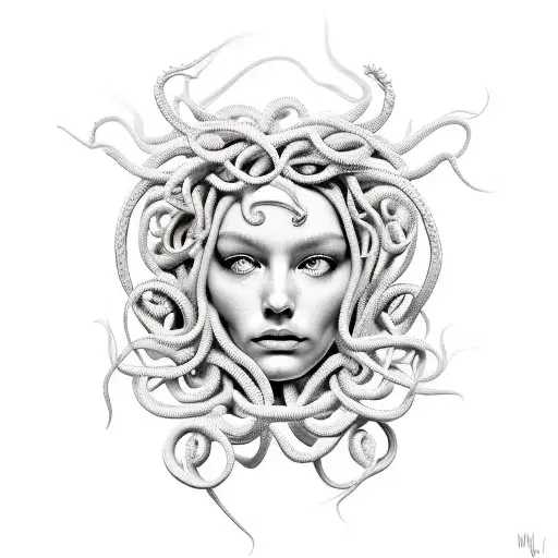 A Modern Interpretation Of Medusa Intertwined With Spider Lillies