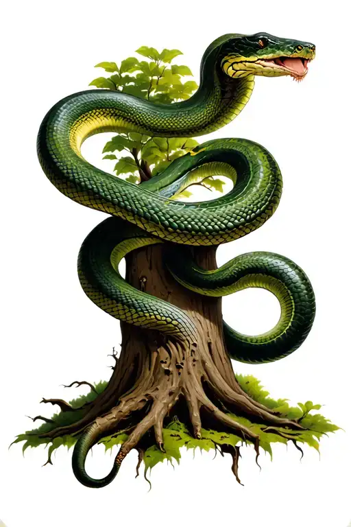 The Snake Crawls To The Tree Of Life