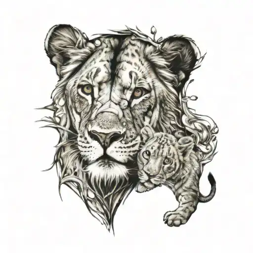 Lion And Cub Reflection Within The Eye