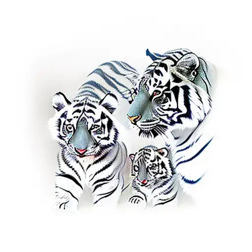 Mom Tiger With Boy And Girl Cub