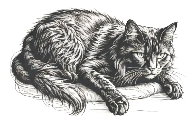 Fluffy Black Cat Sitting