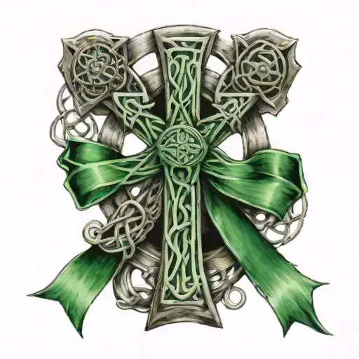 Celtic Cross With Green Cancer Ribbon Intertwined