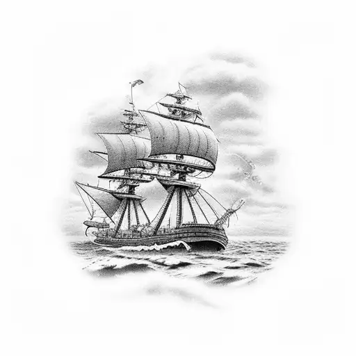 A Ship Floating In The Ocean Attacked By A Kraken