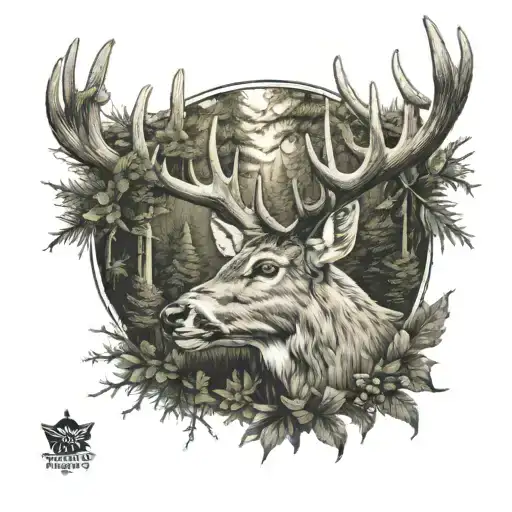 Buck Face Forest Scene