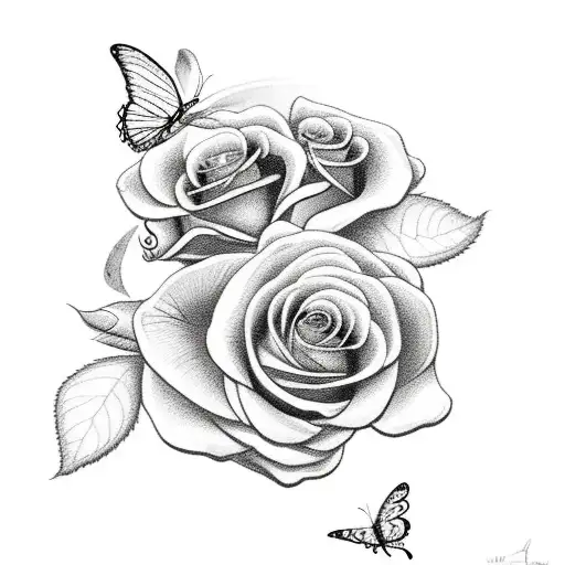 Roses With Butterflies With A Skeleton Hand