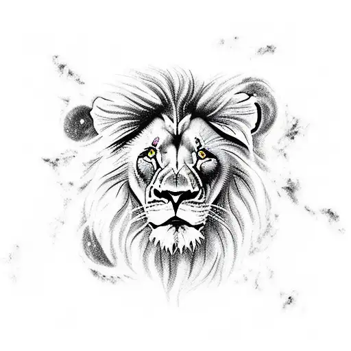 Lion With Nebula Background