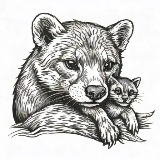 Otter With A Baby Wolf Cub In One Arm