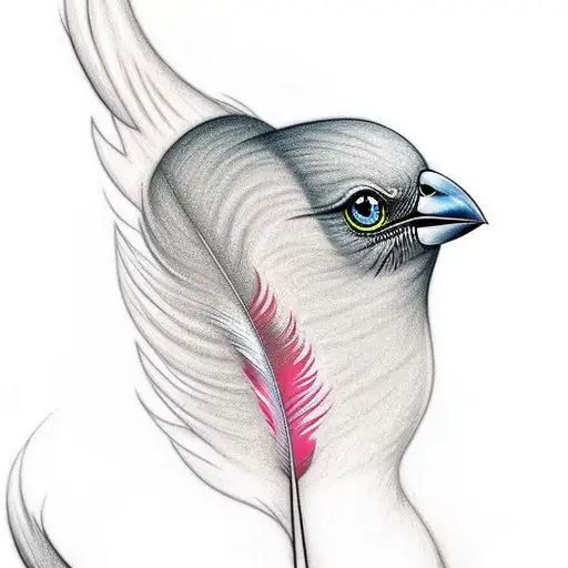 Bird Feather On Fire Color Drawing