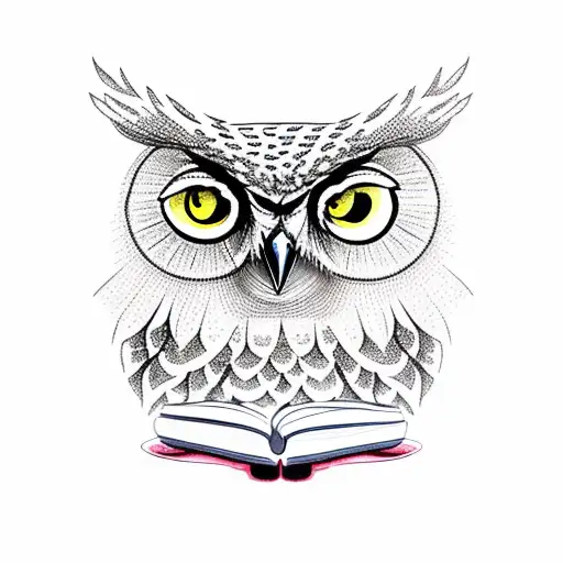 An Owl Perched On A Cherry Blossom Branch With A Book In Its Talons