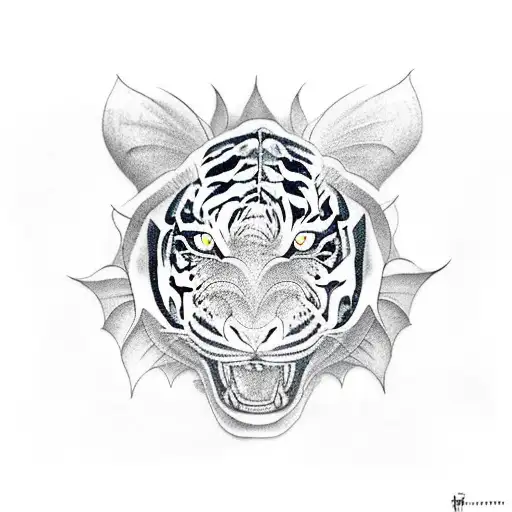 Dragon With Tiger And Lotus Flower
