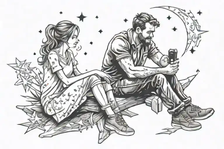 Dad And Adult Daughter Sitting Under The Stars Together