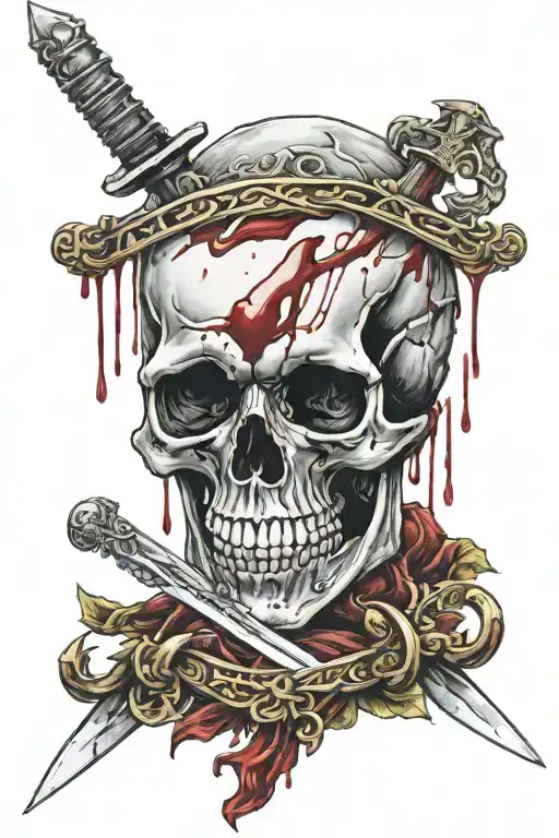 Skull Blood Dripping Blood Heart With Sword