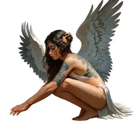 Icarus Who Is A Knee -Knees On The Ground Without Her Wings