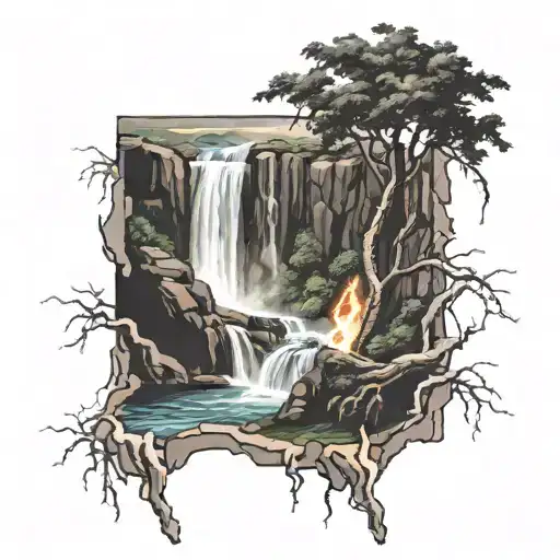 Waterfall With Lightning Storm