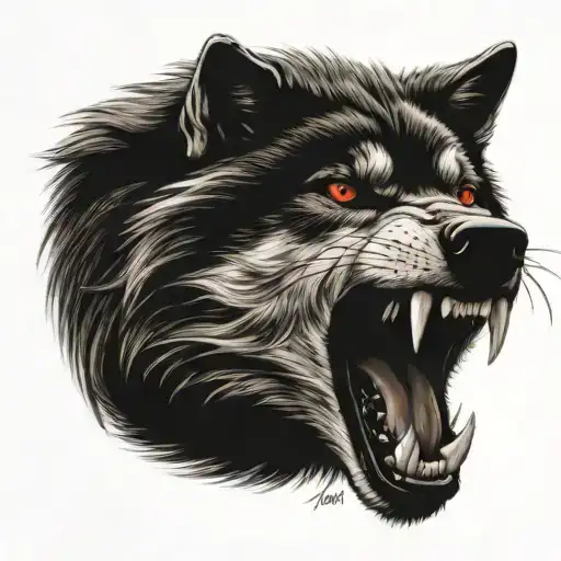 Black With Red Eyes Wolf Showing Teeth