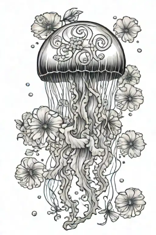 Jellyfish With Small Flowers In The Background