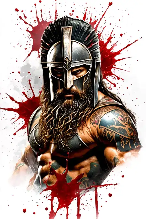 Defiant Spartan Warrior Blood Spatter Full Body
